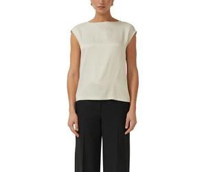 Rundhalsshirt S.OLIVER BLACK LABEL, Damen, Gr. 42, weiß (grau beige), Web, Obermaterial: 95% Baumwolle, 5% Elasthan, unifarben, regular fit normal, Rundhals, Shirts Rundhalsshirt, mit Stretchanteil (1