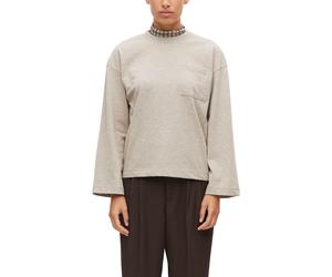 Rundhalsshirt S.OLIVER, Damen, Gr. 46, beige (light taupe melange), Sweatware, Obermaterial: 100% Baumwolle, meliert, bequem hüftbedeckend, Rundhals, abgesteppte Kante, Shirts Rundhalsshirt, Langarmsh