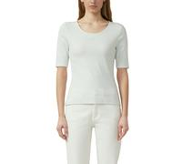 Rundhalsshirt S.OLIVER, Damen, Gr. 46, weiß (sky blau stripe), Jersey, Obermaterial: 95% Baumwolle, 5% Elasthan, gestreift, tailliert hüftbedeckend, tiefer Rundhals, abgesteppte Kante, Shirts Rundhals