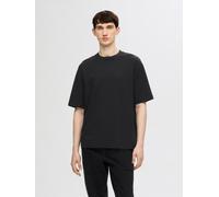 Rundhalsshirt SELECTED HOMME "SLHLOOSEOSCAR SS O-NECK TEE NOOS", Herren, Gr. L, schwarz, Jersey, Obermaterial: 44% Baumwolle, 35% Polyester, 21% Elastomultiester, unifarben, loose fit normal, Rundhals