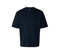 Rundhalsshirt SELECTED HOMME "SLHZLOOSE-BOB SS O-NECK TEE", Herren, Gr. L, blau (schwarz sapphire), Jersey, Obermaterial: 100% Baumwolle, unifarben, loose fit, Rundhals, Shirts Rundhalsshirt (85092915