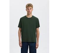 Rundhalsshirt SELECTED HOMME "SLHASPEN SS O-NECK TEE NOOS", Herren, Gr. L, grün (deep forest), Jersey, Obermaterial: 100% Baumwolle, unifarben, modisch, regular fit, Rundhals, Kurzarm, Shirts (1708465
