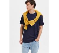 Rundhalsshirt SELECTED HOMME "SLHASPEN SS O-NECK TEE NOOS", Herren, Gr. S, blau (navy blazer), Jersey, Obermaterial: 100% Baumwolle, unifarben, modisch, regular fit normal, Rundhals, Kurzarm, Shirts (