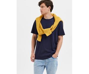 Rundhalsshirt SELECTED "SLHASPEN SS O-NECK TEE NOOS", Herren, Gr. XXL, blau (navy blazer), Jersey, Obermaterial: 100% Baumwolle, unifarben, regular fit normal, Rundhals, Shirts Rundhalsshirt (38460863