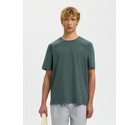 Rundhalsshirt SELECTED "SLHATLAS SS O-NECK TEE", Herren, Gr. L, balsam grün, Jersey, Obermaterial: 95% Baumwolle, 5% Elasthan, unifarben, regular fit normal, Rundhals, Shirts Rundhalsshirt, Baumwollmi