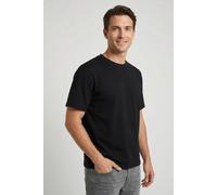 Rundhalsshirt SELECTED "SLHATLAS SS O-NECK TEE", Herren, Gr. L, schwarz, Jersey, Obermaterial: 95% Baumwolle, 5% Elasthan, unifarben, regular fit normal, Rundhals, Shirts Rundhalsshirt, Baumwollmischu