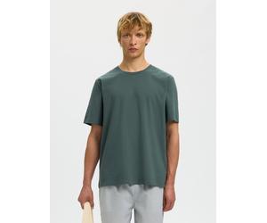 Rundhalsshirt SELECTED "SLHATLAS SS O-NECK TEE", Jungen, Gr. XL, balsam grün, Jersey, Obermaterial: 95% Baumwolle, 5% Elasthan, unifarben, regular fit normal, Rundhals, Shirts Rundhalsshirt, Baumwollm