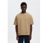 Rundhalsshirt SELECTED "SLHLOOSEOSCAR SS O-NECK TEE NOOS", Damen, Gr. XL, savannah tan, Jersey, Obermaterial: 44% Baumwolle, 35% Polyester, 21% Elastomultiester, unifarben, loose fit normal, Rundhals,