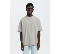 Rundhalsshirt SELECTED "SLHLOOSEOSCAR SS O-NECK TEE NOOS", Herren, Gr. L, light grau melange, Jersey, Obermaterial: 44% Baumwolle, 35% Polyester, 21% Elastomultiester, meliert, loose fit normal, Rundh