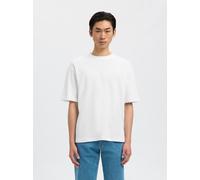 Rundhalsshirt SELECTED "SLHLOOSEOSCAR SS O-NECK TEE NOOS", Herren, Gr. M, weiß (hellweiß), Jersey, Obermaterial: 44% Baumwolle, 35% Polyester, 21% Elastomultiester, unifarben, loose fit normal, Rundha