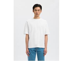 Rundhalsshirt SELECTED "SLHLOOSEOSCAR SS O-NECK TEE NOOS", Herren, Gr. XXL, weiß (hellweiß), Jersey, Obermaterial: 44% Baumwolle, 35% Polyester, 21% Elastomultiester, unifarben, loose fit normal, Rund