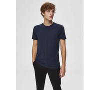 Rundhalsshirt SELECTED "SLHNEWPIMA SS O-NECK TEE NOOS", Herren, Gr. M, blau (navy blazer), Single Jersey, Obermaterial: 95% Baumwolle, 5% Elasthan, unifarben, normal normal, Rundhals, gerader Abschlus