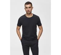 Rundhalsshirt SELECTED "SLHNEWPIMA SS O-NECK TEE NOOS", Herren, Gr. M, schwarz, Single Jersey, Obermaterial: 95% Baumwolle, 5% Elasthan, unifarben, normal normal, Rundhals, gerader Abschluss, Shirts R