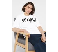 Rundhalsshirt SENSES.THE LABEL, Damen, Gr. L, weiß, Single Jersey, Material: 100% Baumwolle, bedruckt, oversize normal, Rundhals, eingesetzt gerader Abschluss, Shirts Rundhalsshirt, aus Baumwolle (258