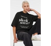 Rundhalsshirt SENSES.THE LABEL, Damen, Gr. S, schwarz, Single Jersey, Material: 100% Baumwolle, bedruckt, oversize normal, Rundhals, eingesetzt gerader Abschluss, Shirts Rundhalsshirt, aus Baumwolle (