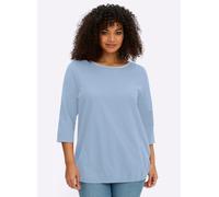 Rundhalsshirt SHEEGO "3/4-Arm-Shirt", Damen, Gr. 48/50, eisblau, 100% Baumwolle, unifarben, Shirts Rundhalsshirt (28681605-48) eisblau