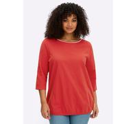 Rundhalsshirt SHEEGO "3/4-Arm-Shirt", Damen, Gr. 48/50, erdbeere, 100% Baumwolle, unifarben, Shirts Rundhalsshirt (89769119-48) erdbeere