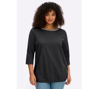 Rundhalsshirt SHEEGO "3/4-Arm-Shirt", Damen, Gr. 52/54, schwarz, 100% Baumwolle, unifarben, Shirts Rundhalsshirt (46181446-52) schwarz