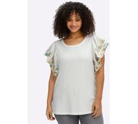 Rundhalsshirt SHEEGO "Halbarmshirt", Damen, Gr. 40, weiß (ecru, royalblau), 100% Baumwolle, Besatz:100% Baumwolle, unifarben, Rundhals, Shirts Rundhalsshirt (85310130-40) ecru, royalblau