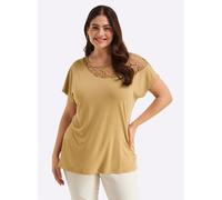 Rundhalsshirt SHEEGO "Halbarmshirt", Damen, Gr. 48/50, beige (camel), 95% Viskose, 5% Elasthan, unifarben, Rundhals, Shirts Rundhalsshirt (87300448-48) camel