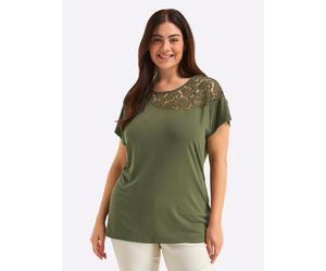 Rundhalsshirt SHEEGO "Halbarmshirt", Damen, Gr. 48/50, grün (oliv), 95% Viskose, 5% Elasthan, unifarben, Rundhals, Shirts Rundhalsshirt (56205134-48) oliv
