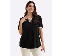 Rundhalsshirt SHEEGO "Halbarmshirt", Damen, Gr. 52/54, schwarz-weiß (schwarz, champagner), 95% Viskose, 5% Elasthan, Besatz:100% Polyester, unifarben, Shirts Rundhalsshirt (50434129-52) schwarz, champ