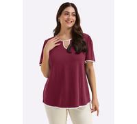 Rundhalsshirt SHEEGO "Halbarmshirt", Damen, Gr. 56/58, rot (bordeaux, schwarz), 95% Viskose, 5% Elasthan, Besatz:100% Polyester, unifarben, Shirts Rundhalsshirt (77369110-56) bordeaux, schwarz