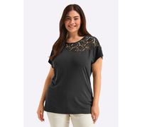 Rundhalsshirt SHEEGO "Halbarmshirt", Damen, Gr. 56/58, schwarz, 95% Viskose, 5% Elasthan, unifarben, Rundhals, Shirts Rundhalsshirt (34356211-56) schwarz