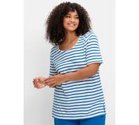 Rundhalsshirt SHEEGO "Rundhalsshirt", Damen, Gr. 40/42, beige (ecru, gestreift), 50% Baumwolle, 50% Modal, gemustert, gestreift, Rundhals, Shirts Rundhalsshirt (15764067-40) ecru, gestreift