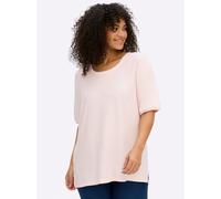 Rundhalsshirt SHEEGO "Shirt", Damen, Gr. 40/42, rosa (hellrosé), 95% Polyester, 5% Elasthan, unifarben, Rundhals, Shirts Rundhalsshirt (97113507-40) hellrosé