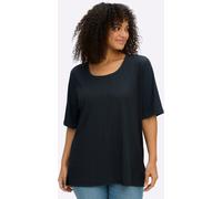 Rundhalsshirt SHEEGO "Shirt", Damen, Gr. 48/50, schwarz (tiefblau), 95% Polyester, 5% Elasthan, unifarben, Rundhals, Shirts Rundhalsshirt (84921056-48) tiefblau