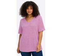 Rundhalsshirt SHEEGO "T-Shirt", Damen, Gr. 48/50, orchidee, 60% Baumwolle, 40% Polyester, gemustert, V-Ausschnitt, Shirts Rundhalsshirt (50989610-48) orchidee