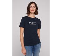 Rundhalsshirt SOCCX, Damen, Gr. L, blau, Single Jersey, Material: 100% Baumwolle, bedruckt, slim fit normal, Rundhals, eingesetzt gerader Abschluss, Shirts Rundhalsshirt, aus Baumwolle (82970627-L) bl