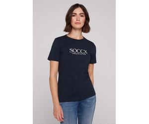Rundhalsshirt SOCCX, Damen, Gr. M, blau, Single Jersey, Material: 100% Baumwolle, bedruckt, slim fit normal, Rundhals, eingesetzt gerader Abschluss, Shirts Rundhalsshirt, aus Baumwolle (82970627-M) bl