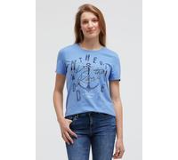 Rundhalsshirt SOCCX, Damen, Gr. S, blau (river blau), Single Jersey, Material: 95% Baumwolle, 5% Elasthan, bedruckt, slim fit normal, Rundhals, eingesetzt gerader Abschluss, Shirts Rundhalsshirt, mit 