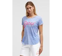 Rundhalsshirt SOCCX, Damen, Gr. S, blau (soft ocean), Single Jersey, Material: Grundmaterial: 100% Polyester, Ausbrenner: 100% Viskose, bedruckt, regular fit normal, Rundhals, eingesetzt gerader Absch