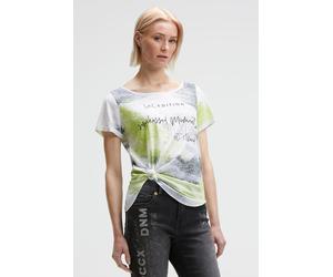 Rundhalsshirt SOCCX, Damen, Gr. S, electric lemon, Single Jersey, Material: Grundmaterial: 100% Polyester, Ausbrenner: 100% Viskose, Glitzermuster, bedruckt, loose fit normal, Rundhals, eingesetzt, Sh