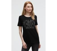 Rundhalsshirt SOCCX, Damen, Gr. S, schwarz, Single Jersey, Material: 100% Baumwolle, Glitzermuster, bedruckt, slim fit normal, Rundhals, eingesetzt gerader Abschluss, Shirts Rundhalsshirt, aus Baumwol