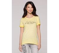 Rundhalsshirt SOCCX, Damen, Gr. XL, gelb (soft gelb), Material: 100% Baumwolle, bedruckt, regular fit normal, eingesetzt Umschlagsaum, Shirts Rundhalsshirt, mit offenen Kanten (45646230-XL) soft gelb