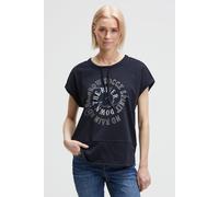 Rundhalsshirt SOCCX, Damen, Gr. XS, blau, Material: 88% Baumwolle, 12% Polyester, Glitzermuster, bedruckt, oversize normal, angeschnitten, Shirts Rundhalsshirt, mit Seitenschlitze (64307632-XS) blau