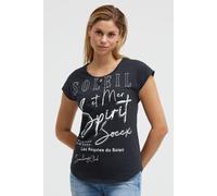 Rundhalsshirt SOCCX, Damen, Gr. XS, blau, Single Jersey, Material: 100% Baumwolle, bedruckt, slim fit normal, Rundhals, angeschnitten, Shirts Rundhalsshirt, mit überschnittenen Schultern (43747703-XS)