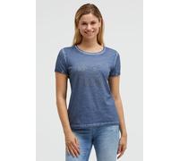 Rundhalsshirt SOCCX, Damen, Gr. XS, blau (soft azure), Web, Material: 100% Baumwolle, Glitzermuster, bedruckt, regular fit normal, Rundhals, eingesetzt, Shirts Rundhalsshirt, mit fixierten Turn-Up-Ärm
