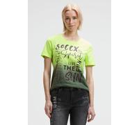 Rundhalsshirt SOCCX, Damen, Gr. XS, electric lemon, Single Jersey, Material: 50% Baumwolle, 50% Polyester, Glitzermuster, bedruckt, slim fit normal, Rundhals, eingesetzt gerader Abschluss, Shirts Rund