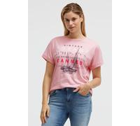 Rundhalsshirt SOCCX, Damen, Gr. XS, rosa (french rose), Single Jersey, Material: 100% Baumwolle, bedruckt, regular fit normal, Rundhals, angeschnitten, Shirts Rundhalsshirt, mit Turn-Up-Ärmel (1158425