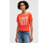 Rundhalsshirt SOCCX, Damen, Gr. XS, rot neon, Single Jersey, Material: 95% Polyester, 5% Elasthan, Glitzermuster, bedruckt, regular fit normal, U-Boot-Ausschnitt, eingesetzt gerader Abschluss, Shirts