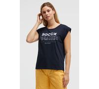 Rundhalsshirt SOCCX, Damen, Gr. XXL, blau, Single Jersey, Material: 100% Baumwolle, bedruckt, regular fit normal, Rundhals, Shirts Rundhalsshirt, aus Baumwolle (27470226-XXL) blau