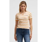 Rundhalsshirt SOCCX, Damen, Gr. XXL, gelb (fresh mango), Web, Material: 100% Baumwolle, bedruckt, gestreift, regular fit normal, Rundhals, eingesetzt gerader Abschluss, Shirts Rundhalsshirt, mit Cut-O