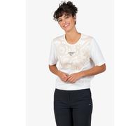 Rundhalsshirt SPORTALM KITZBÜHEL, Damen, Gr. 34, weiß (weiß ecru), Single Jersey, Obermaterial: 100% Baumwolle, bestickt, gemustert, mehrfarbig, gerade, Rundhals, Aufschlag, Shirts Rundhalsshirt, mit