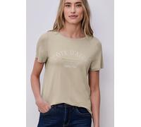 Rundhalsshirt STREET ONE, Damen, Gr. 34, beige (cobble stone), Jersey, Obermaterial: 95% Viskose, 5% Elasthan, bedruckt, tailliert hüftbedeckend, Rundhals, abgerundeter Saum, Shirts Rundhalsshirt, Som