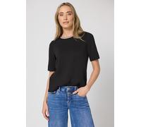 Rundhalsshirt STREET ONE, Damen, Gr. 34, schwarz, Stoff, 48% Polyester, 48% Viskose, 4% Elasthan, unifarben, comfort fit normal, Rundhals, Bündchen, Shirts Rundhalsshirt, mit Kontrastdetail (25745350-